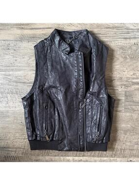 y2k Joujou Black Leather Biker Vest  Sleeveless Zip Up Women’s Medium